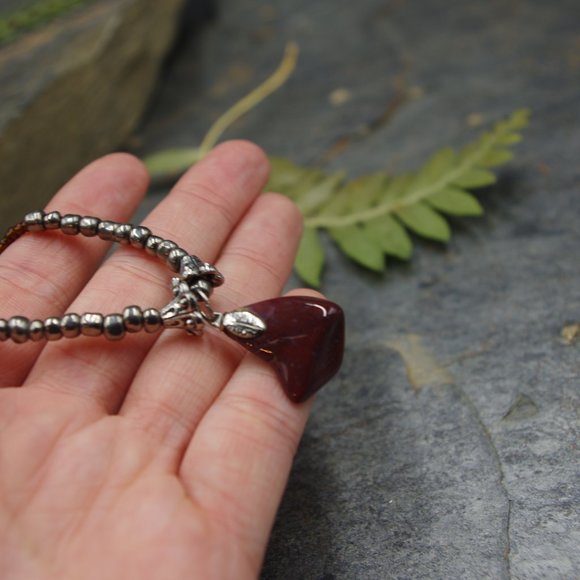Earthy Red Jasper Pendant with Beaded Chain - Picture 5 of 5